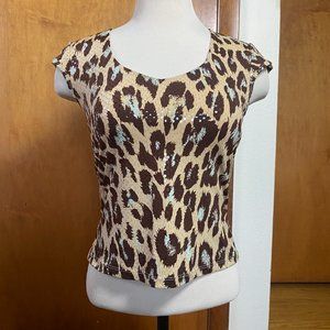 GUC Heart Soul Vintage Y2K 90s Leopard Cheetah Print Bodycon Shirt sz S, M